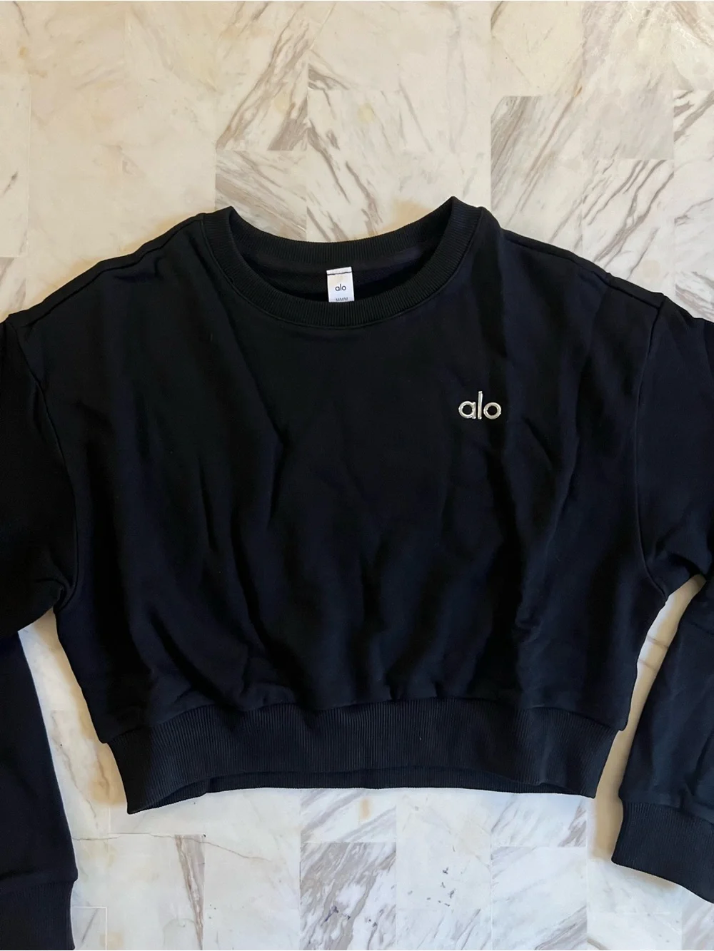 ALO Yoga Black Cropped Crew Sweatshirt